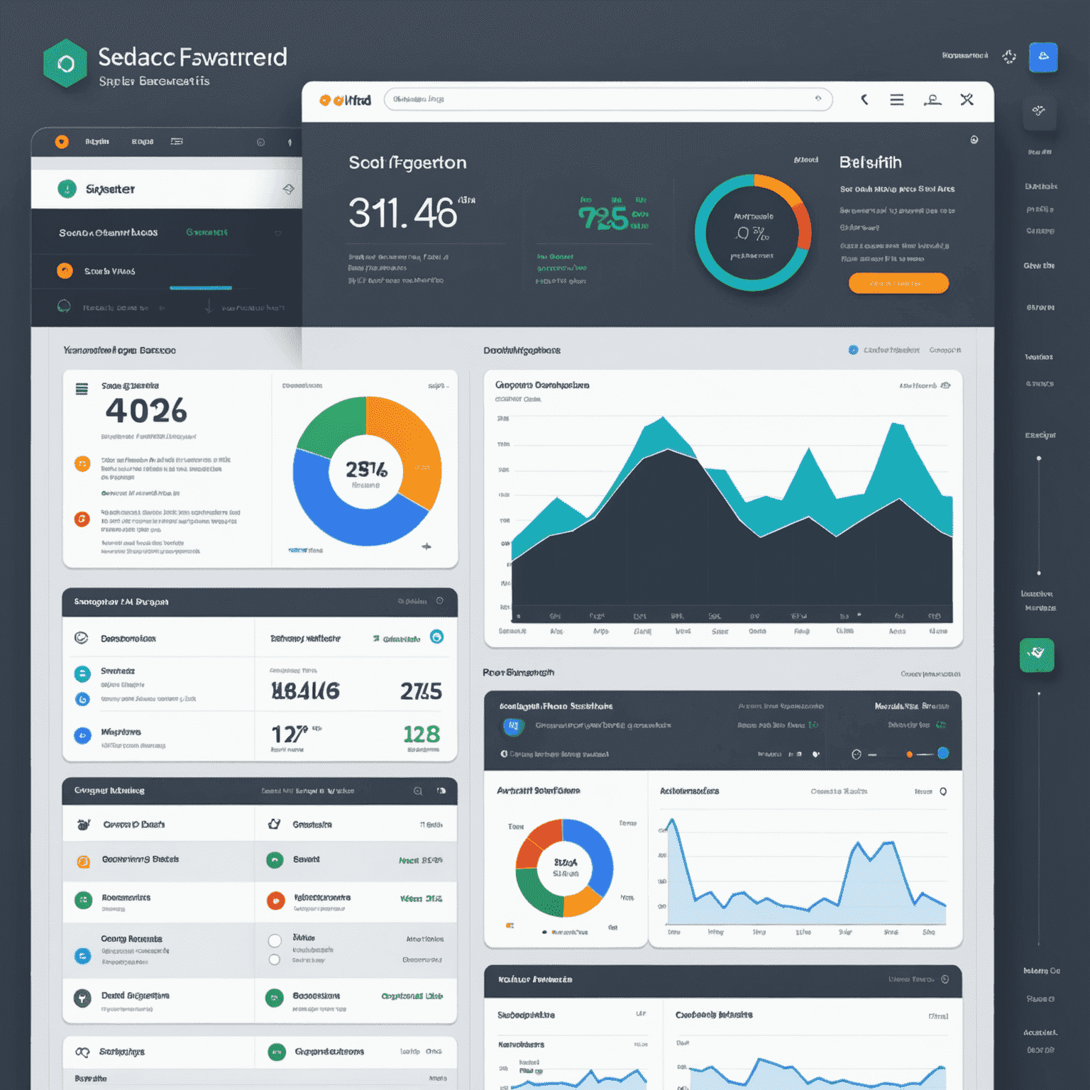 AI-powered SEO dashboard showing keyword suggestions, content optimization tips, and real-time website performance metrics