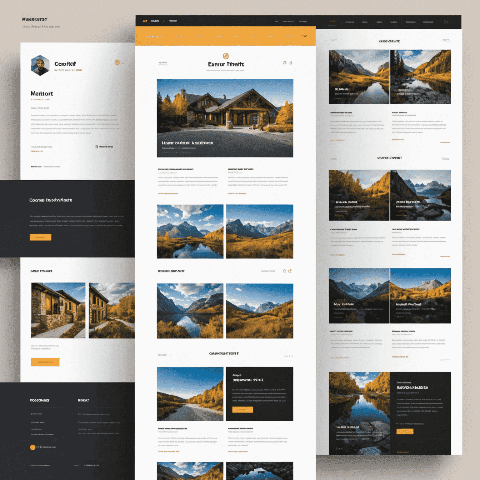 Creative portfolio template with a masonry layout of project thumbnails, about section, and contact form