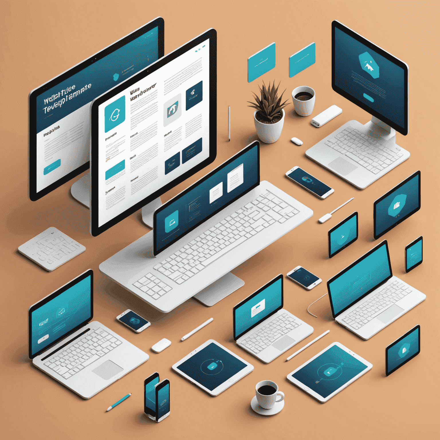 Isometric illustration of website templates adapting to various device screens